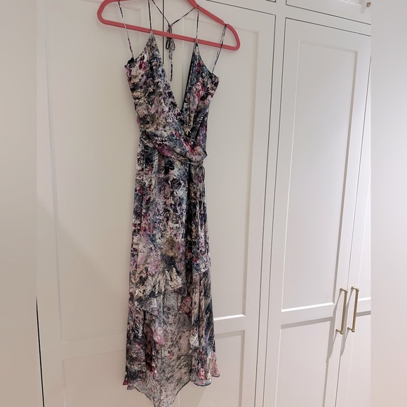 Haute Hippie 100% silk floral abstract midi high low dress - Picture 2 of 10